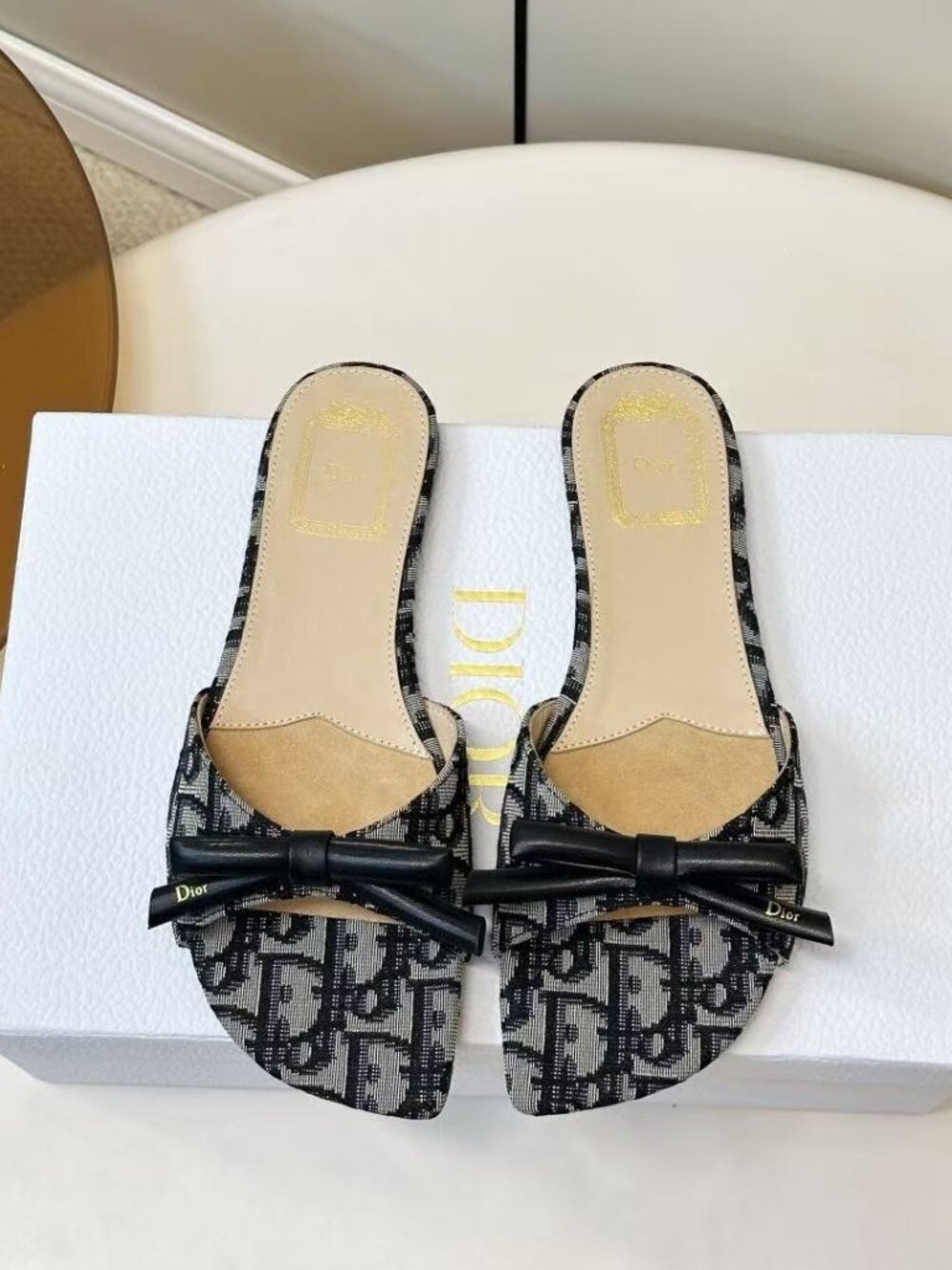 Dior Oblique Bow Flat Mule Slides